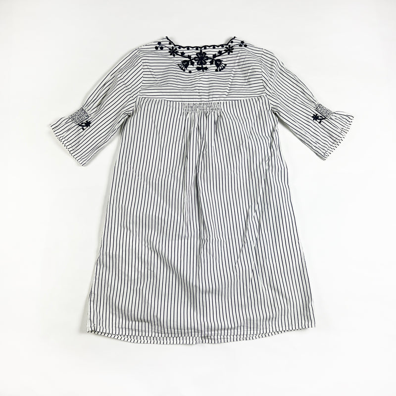 Madewell Cotton Poplin Stripe Embroidered Breeze Pullover Dress Smoked Graphite