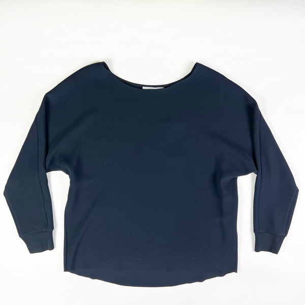 NEW Vince Scoop Neck Long Sleeve Thick Chiffon Solid Navy Blue Blouse Shirt Top