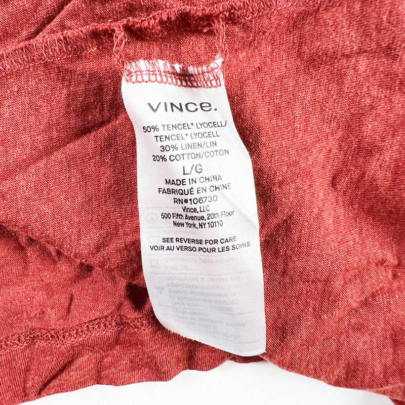 Vince Long Sleeve Boatneck Linen Cotton Lightweight Tee Shirt Redwood Large