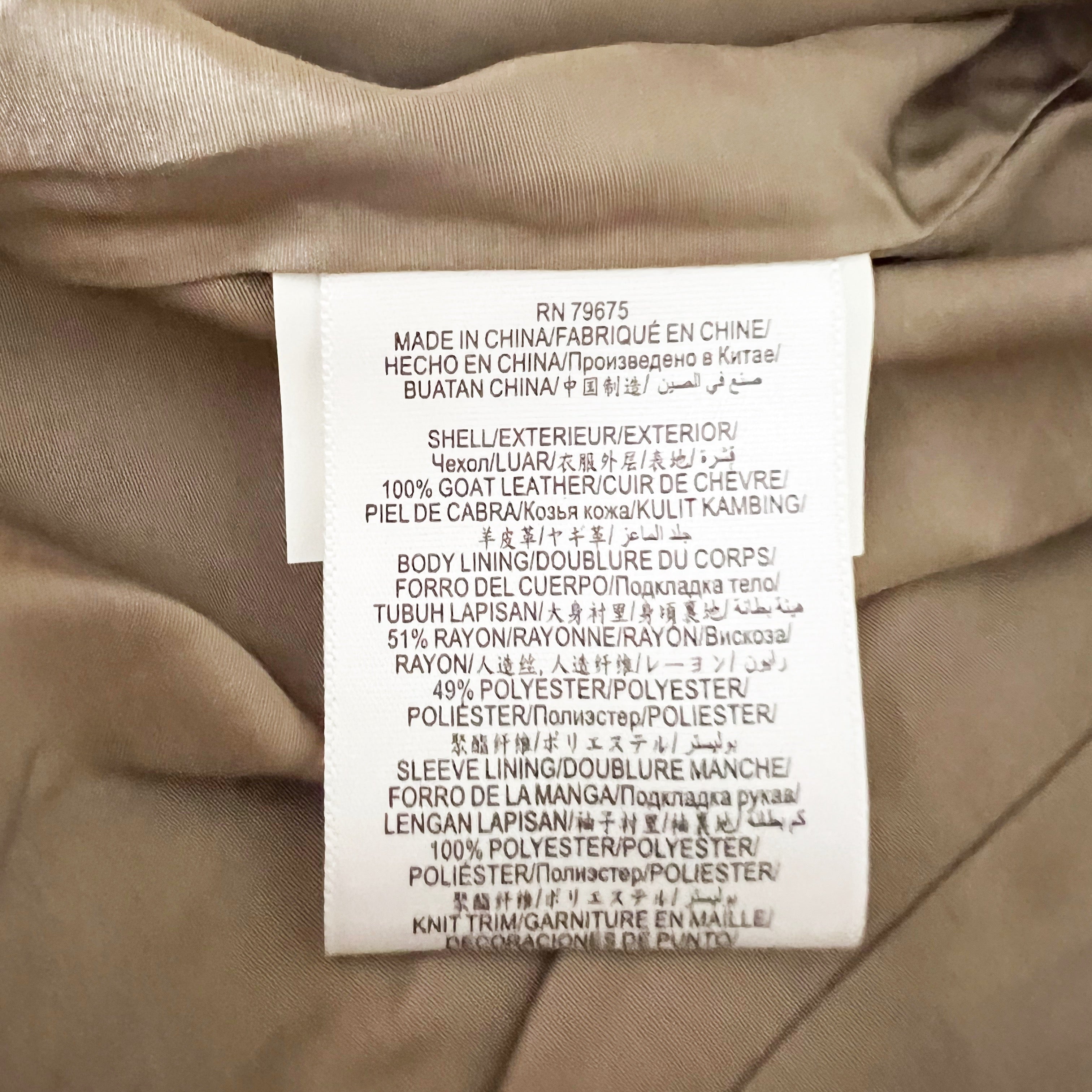 BCBGMaxAzria Kennedy Genuine Goat Leather Waterfall Moto Jacket Coat Taupe M