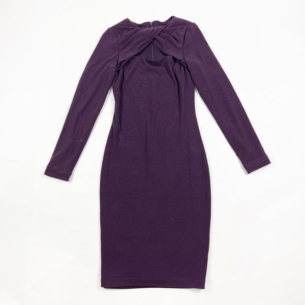 Badgley Mischka Sweater Knit Twist Cut Out Detail Pullover Sheath Dress Purple