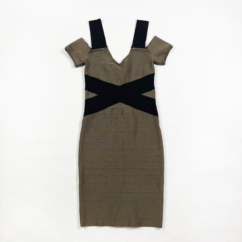 Marciano Stretch Knit Bandage Bodycon Party Cocktail Mini Dress Brown Black XS