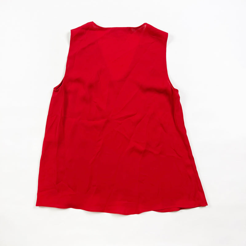 Diane Von Furstenberg Sky Silk Chiffon Sleeveless V Neck Poppy Red Blouse Shirt