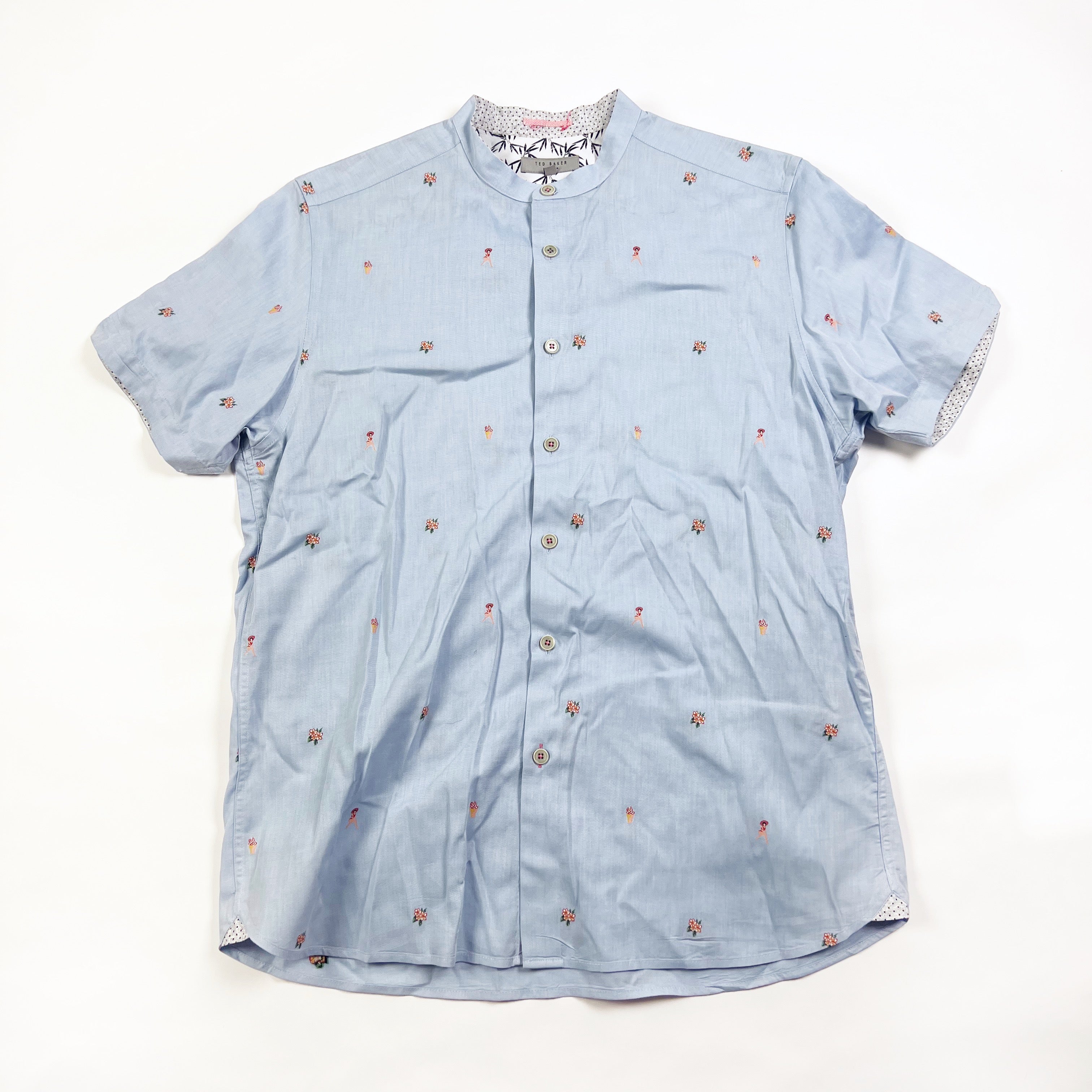 Ted Baker Men's Aloha Micro Graphic Floral Print Short Sleeve Button Front Shirt