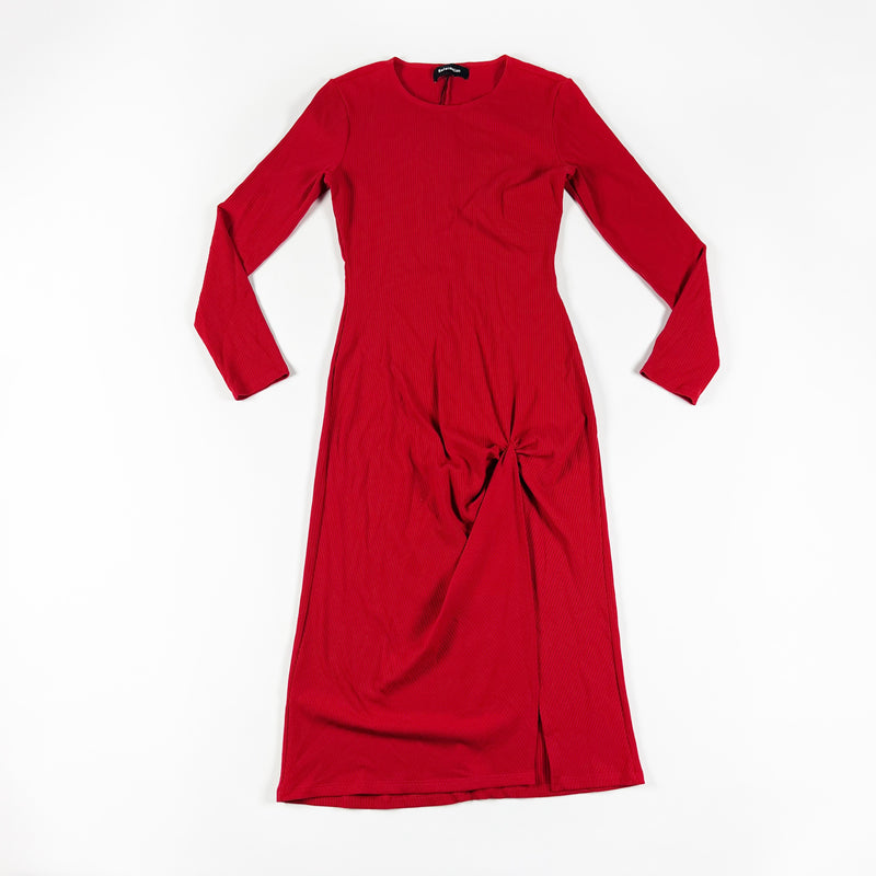 NEW Reformation Piazza Tencel Ribbed Knit Stretch Twist Detail High Slit Dress L