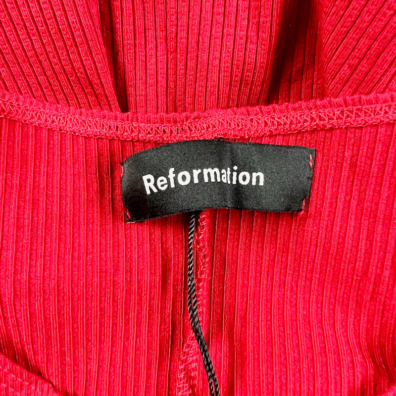NEW Reformation Piazza Tencel Ribbed Knit Stretch Twist Detail High Slit Dress L