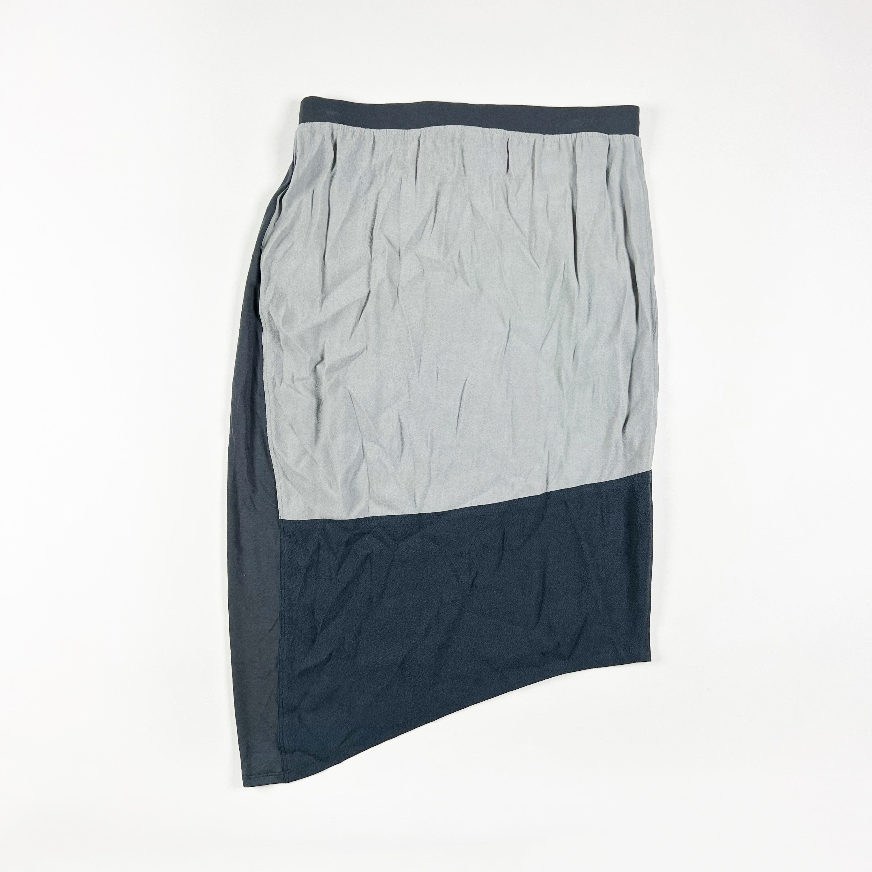 NEW Pure DKNY Gray Slate Color Block Asymmetrical Hem Midi Skirt Small
