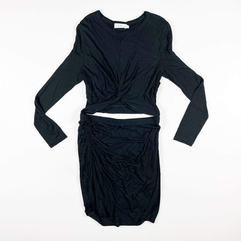 NEW A.L.C. Jersey Knit Stretch Twist Cut Out Peek A Boo Bodycon Dress Black L