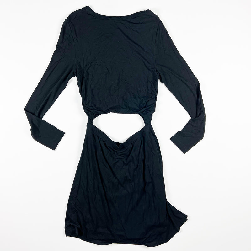 NEW A.L.C. Jersey Knit Stretch Twist Cut Out Peek A Boo Bodycon Dress Black L