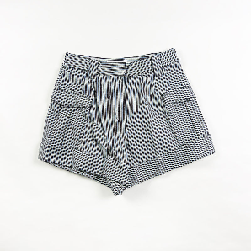 NEW Derek Lam Ryder Vertical Stripe Textured High Rise Mini Cargo Pocket Shorts
