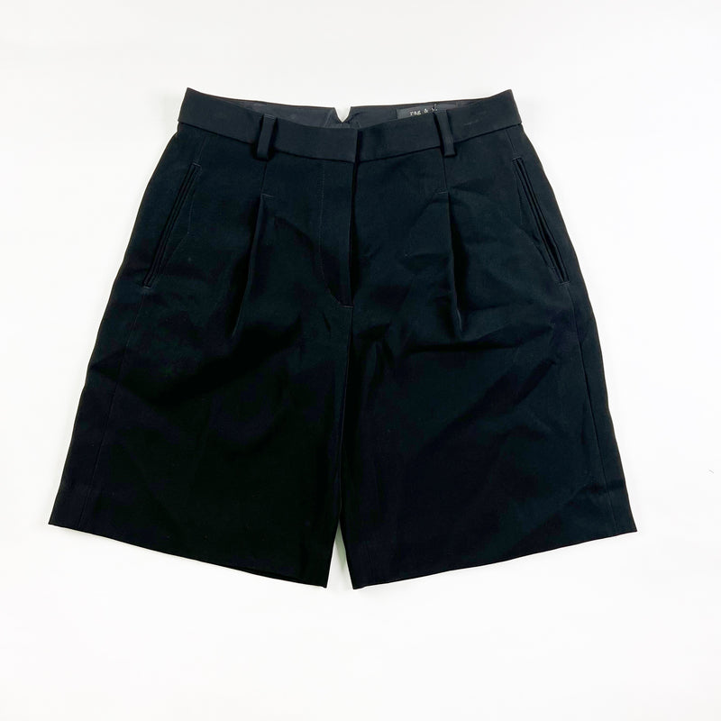 NEW Rag & Bone Leslie High Rise Long Line ClassiC Fit Crepe Shorts Solid Black 4