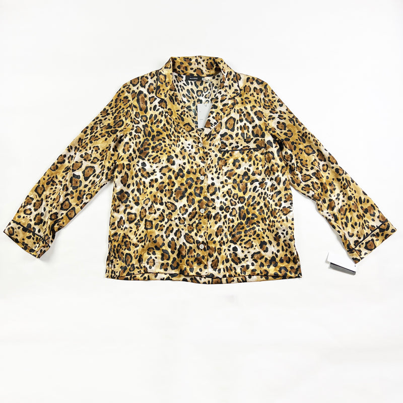 NEW Natori Cheetah Leopard Animal Print Pattern Satin Pajama Lounge Shirt Small