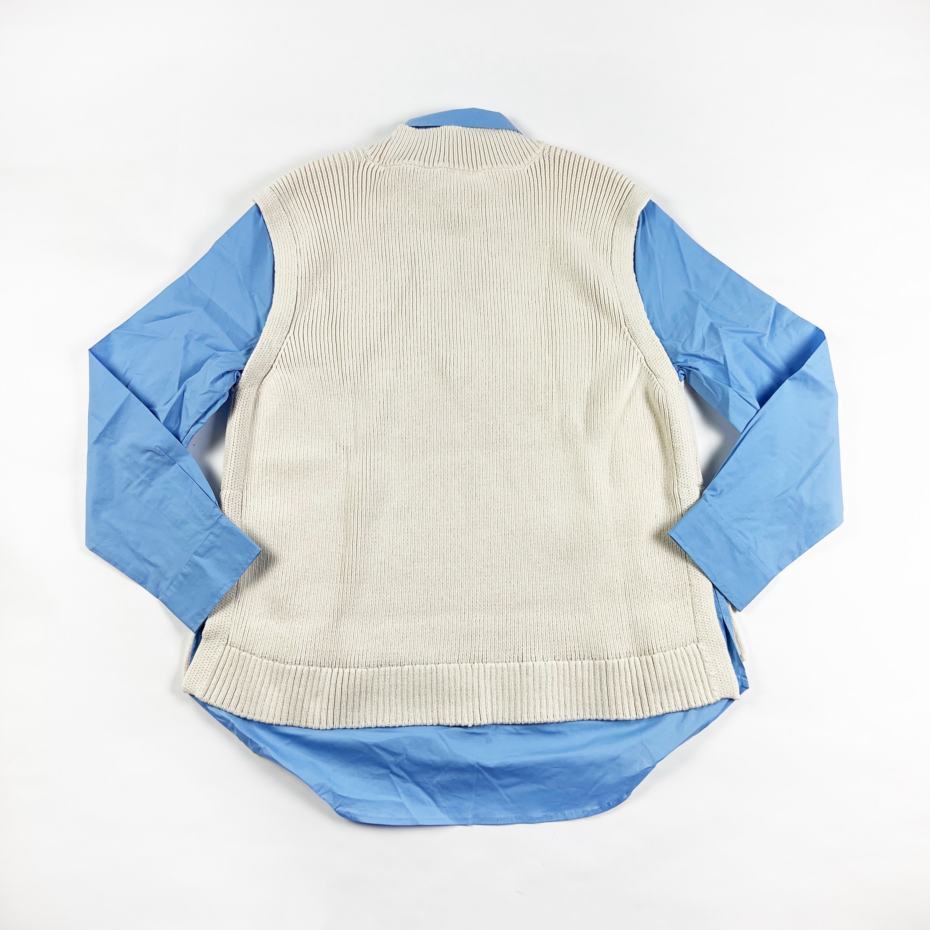 NEW Derek Lam 10 Crosby Paige Knit Vest & Shirt Top Overlay Set Blue Ivory Large