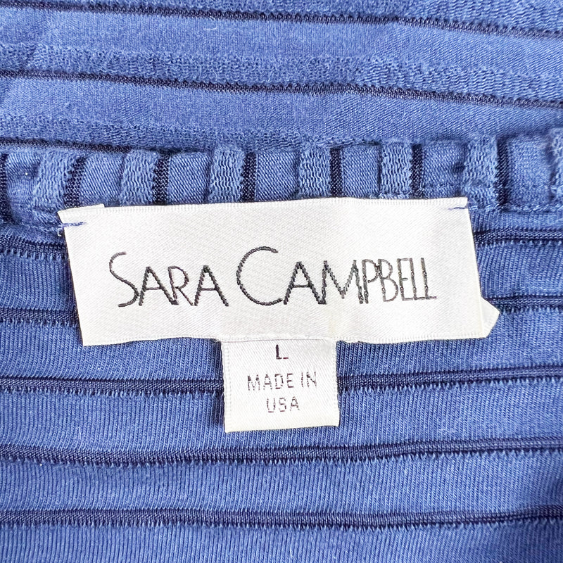 Sara Campbell Cotton Semi Sheer Stripe Bell Sleeve Crew Neck Blouse Shirt Top L