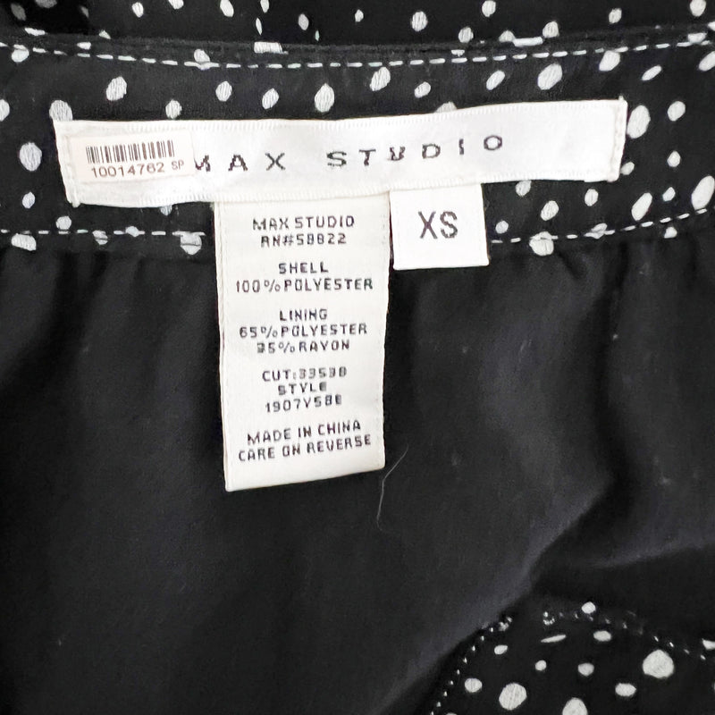 Max Studio Chiffon Polka Dot Print Pattern Cinch Waist Pullover Mini Dress XS