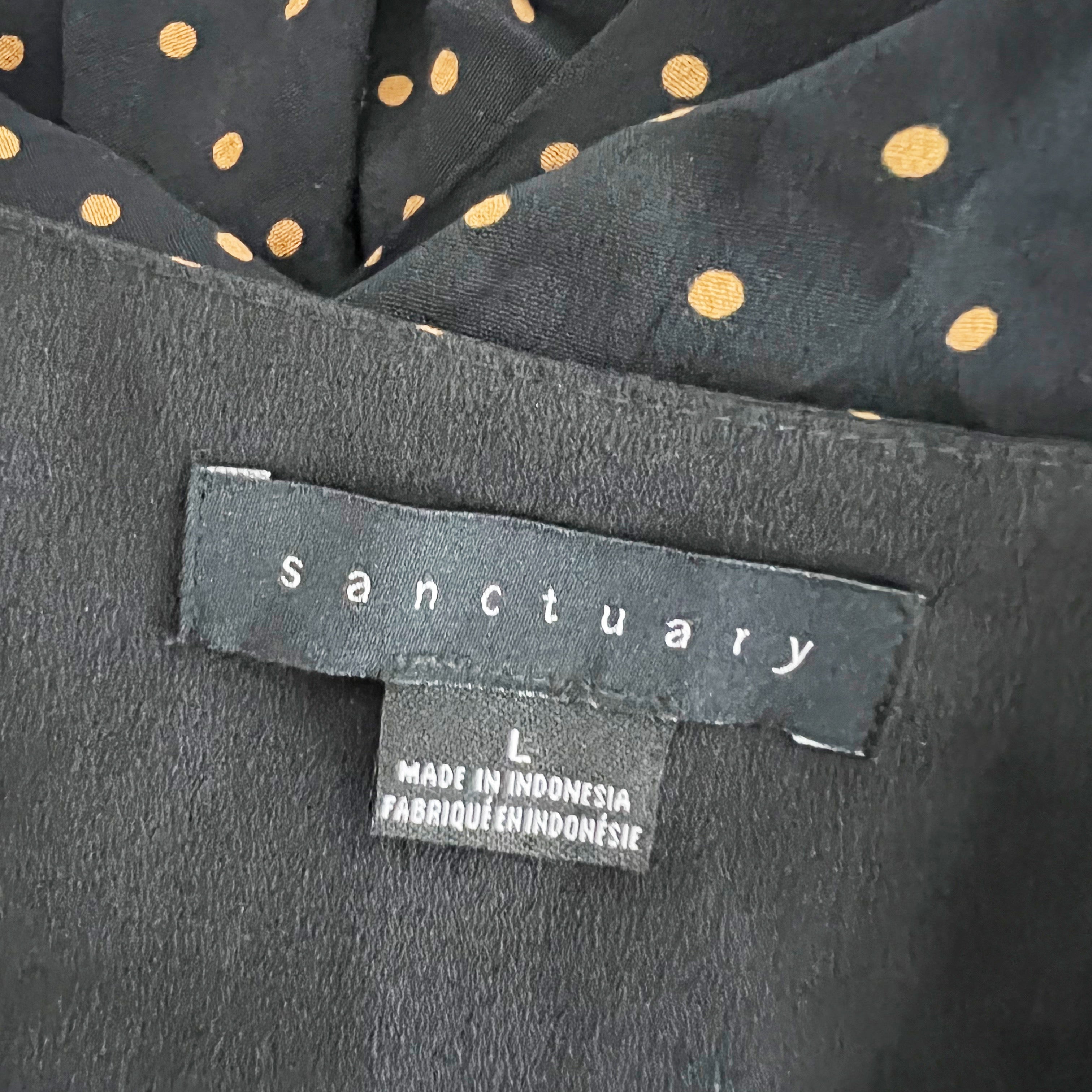 Sanctuary Black Brown Polka Dot Print Pattern Chiffon Belted Pullover Mini Dress