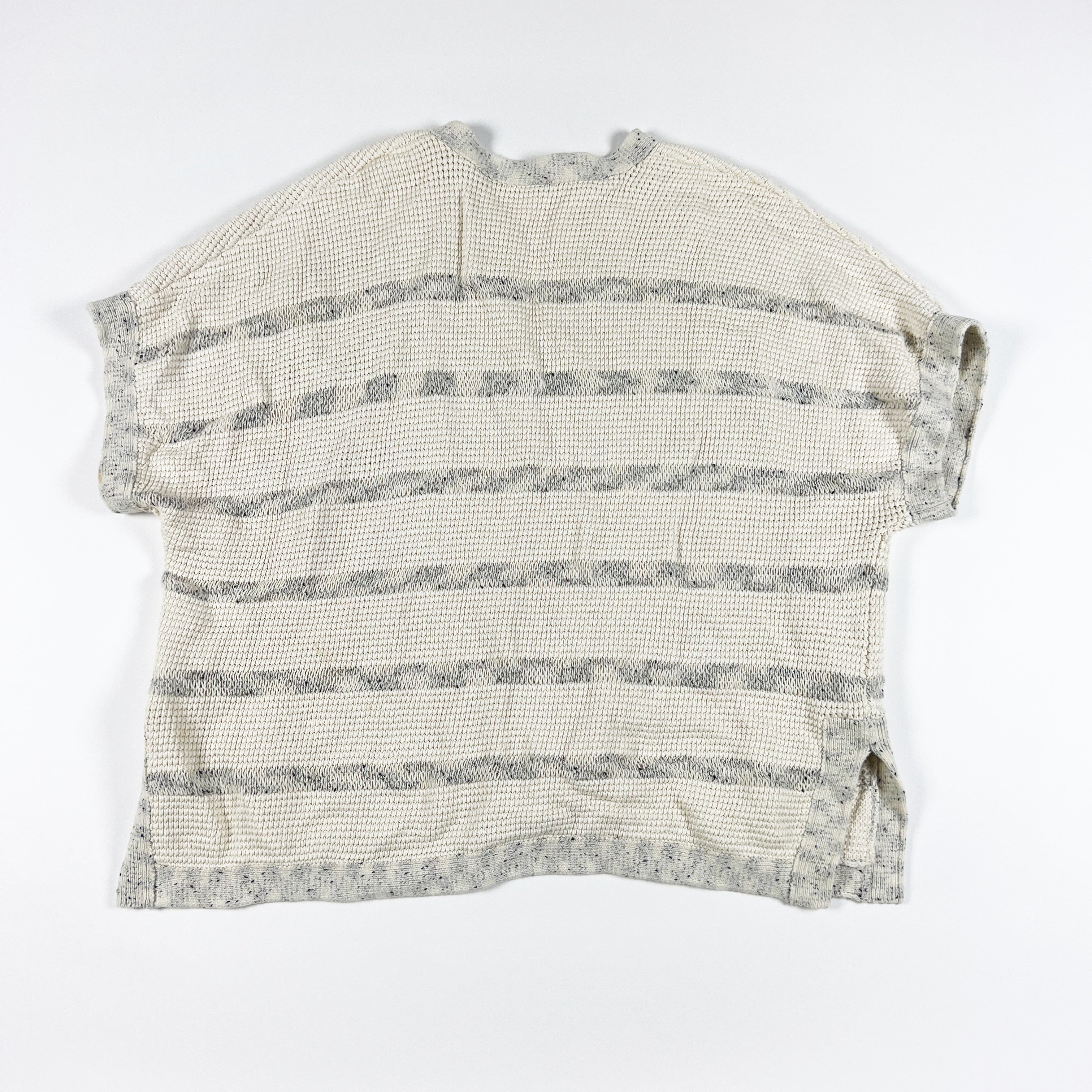 Vince Popover Cotton Chunky Knit V Neck Short Sleeve Pullover Gray Ivory Sweater