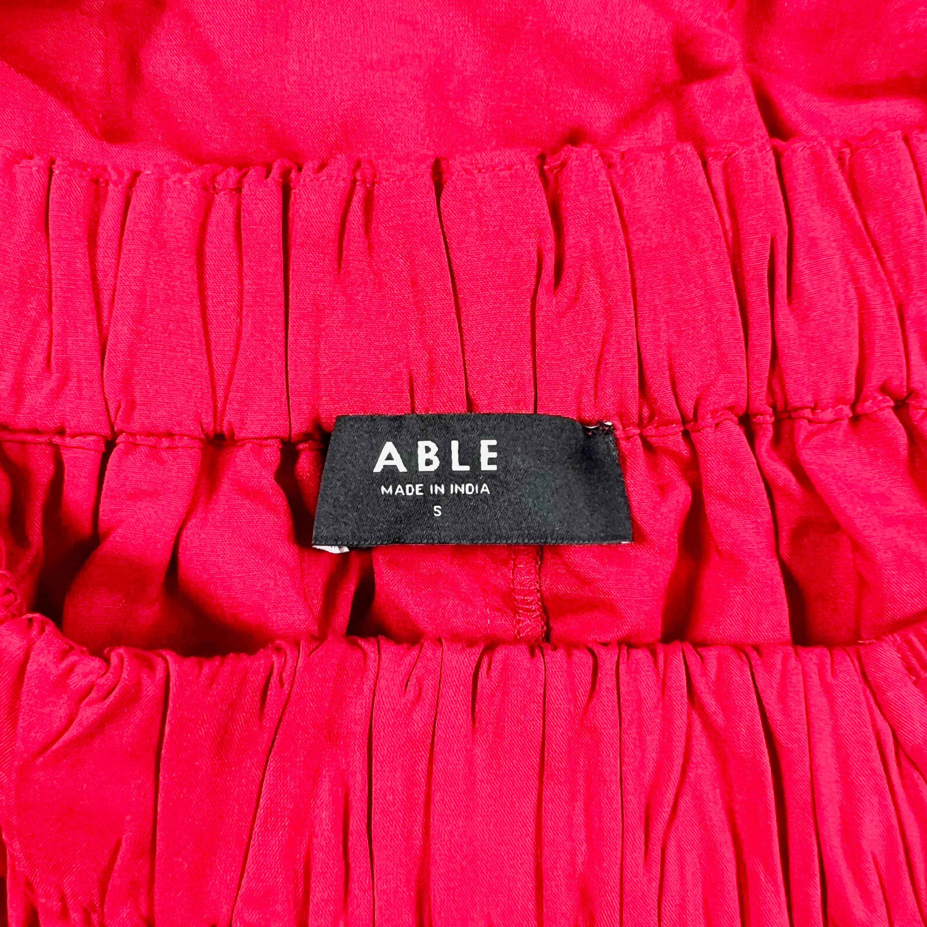 Able Ultra Soft Off The Shoulder Smocked Short Sleeve Pullover Mini Dress Red S