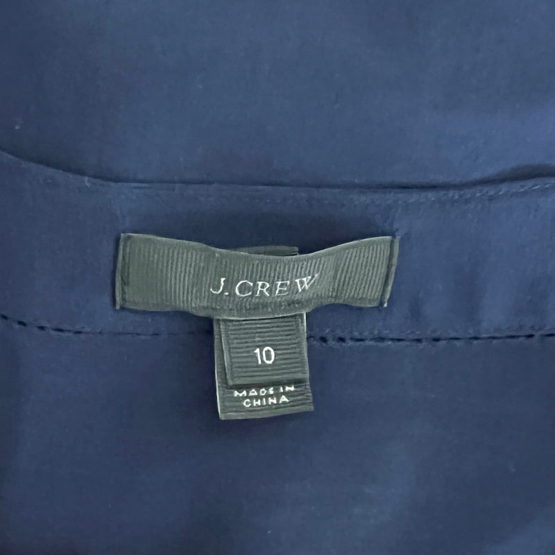 J. Crew Women's Solid Navy Blue Polished Chiffon V Neck Long Sleeve Blouse Shirt