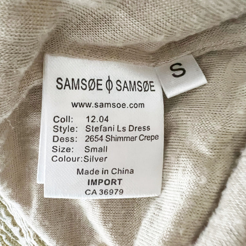 Samsoe & Samsoe Stefani Silver Gold Shimmer Crepe Bodycon Mini Dress Small