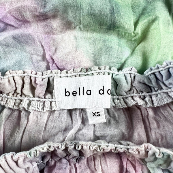 NEW Bella Dahl Smocked Short Sleeve Tie Waist Ethereal Pastel Tie Dye Blouse XS
