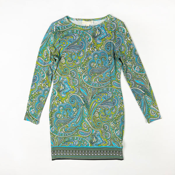 NEW Michael Kors Jersey Knit Stretch Pear Peacock Paisley Print Mini Dress S