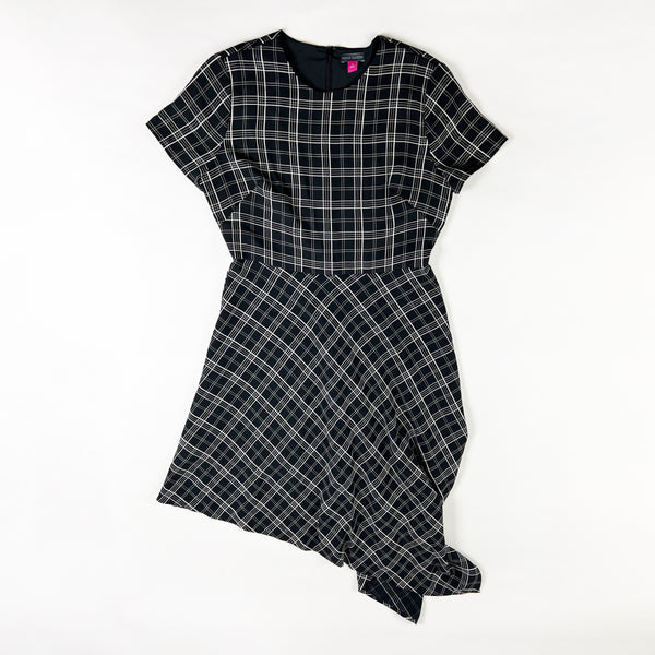 Vince Camuto Plaid Check Print Pattern Asymmetrical Handkerchief Hem Dress 8