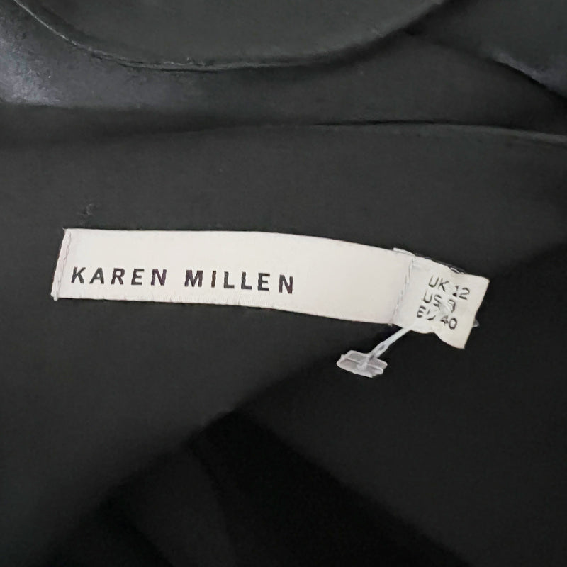 Karen Millen Black Satin One Shoulder Flirty Ruffle Cocktail Party Long Dress 8