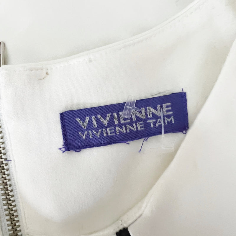 Vivienne Tam Faux Vegan Leather Trim Geometric Piping Pullover Mini Sheath Dress