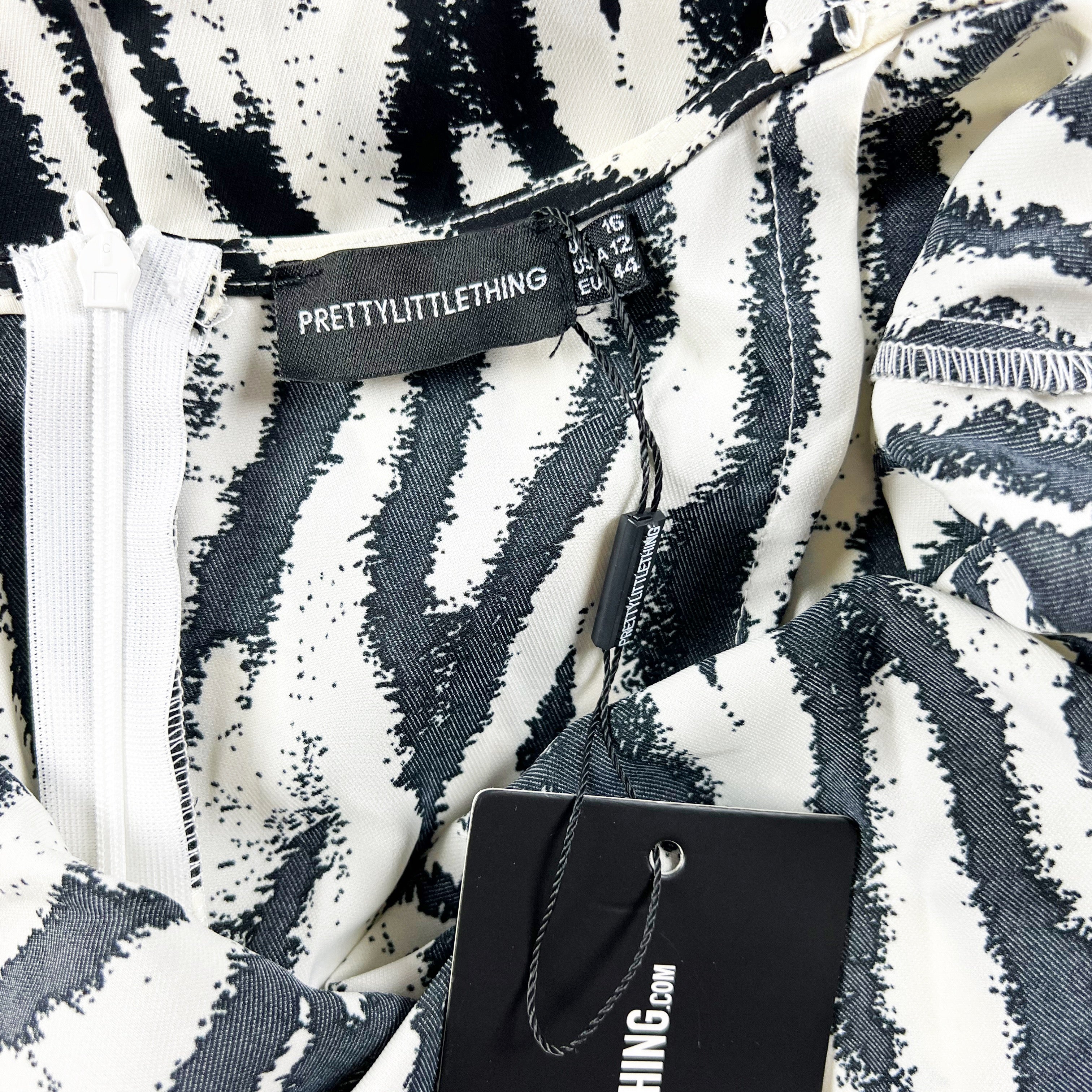 PrettyLittleThing White Black Zebra Animal Print Satin Cowl Neck Maxi Slip Dress