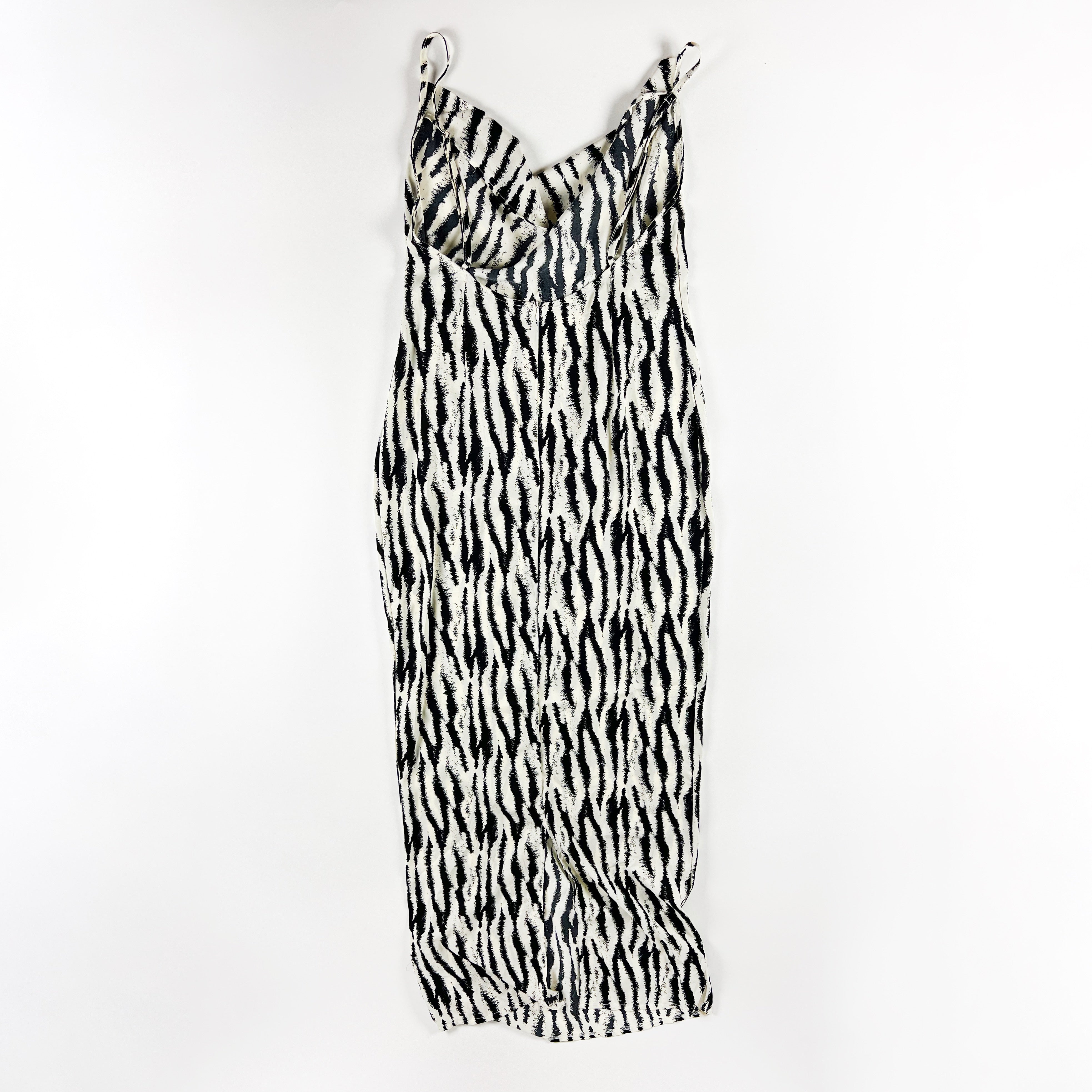 PrettyLittleThing White Black Zebra Animal Print Satin Cowl Neck Maxi Slip Dress