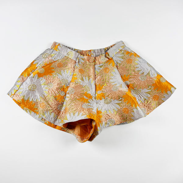 ASOS Luxe Full Pleated Wide Leg Shorts In Metallic Orange Floral Jacquard 12