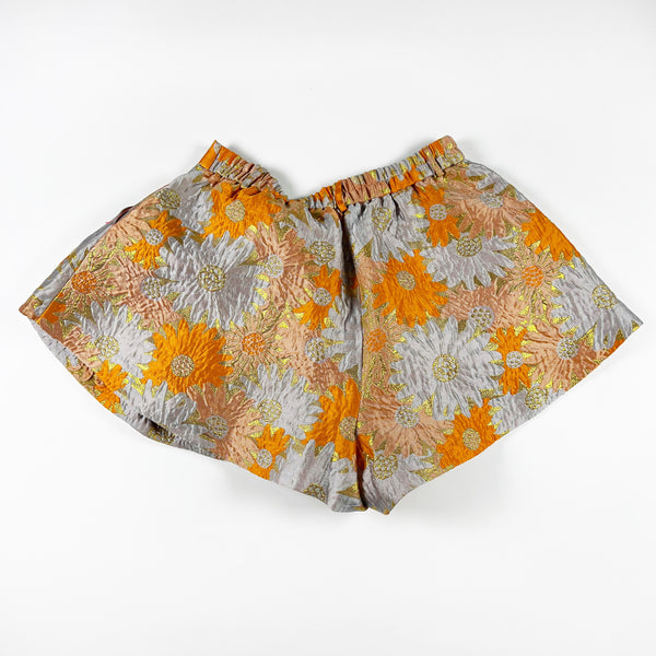 ASOS Luxe Full Pleated Wide Leg Shorts In Metallic Orange Floral Jacquard 12