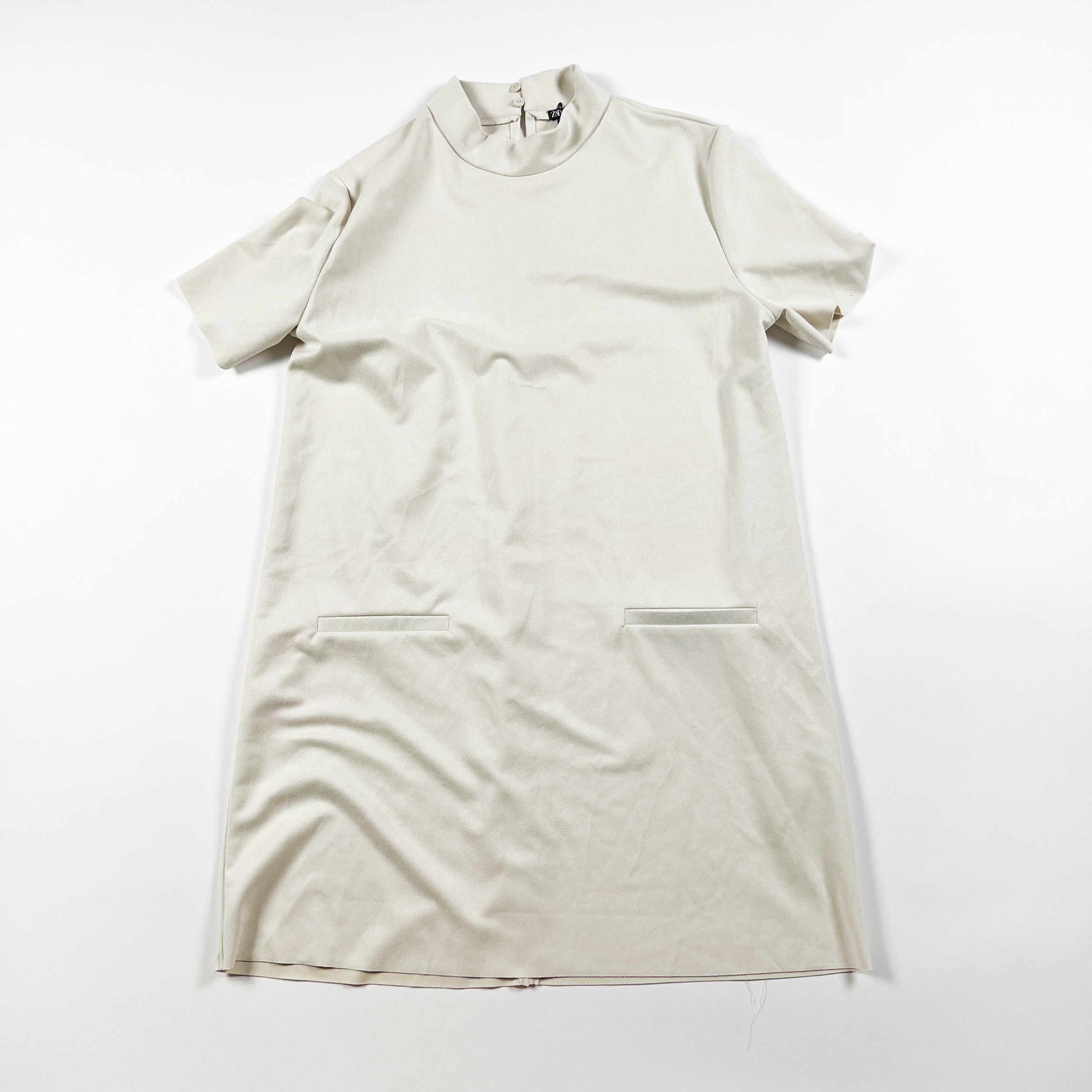 NEW Zara Faux Vegan Suede Ribbed High Neck Short Sleeve Pullover Mini Dress XL