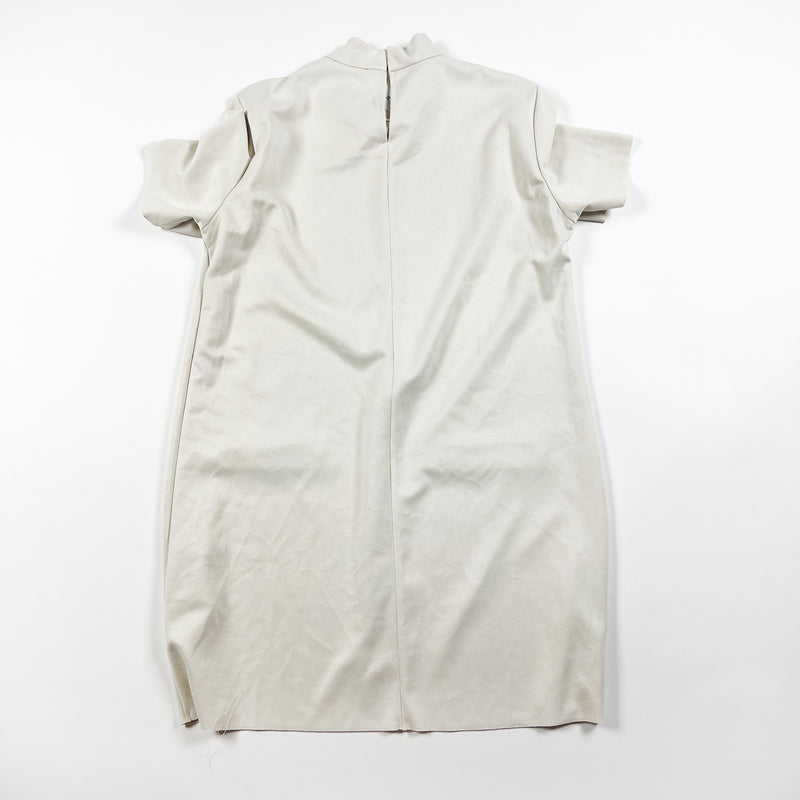 NEW Zara Faux Vegan Suede Ribbed High Neck Short Sleeve Pullover Mini Dress XL