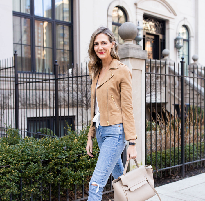 Fifth & Mode Frances Suede Leather Zip Lightweight Motorcycle Crop Jacket Coat 2