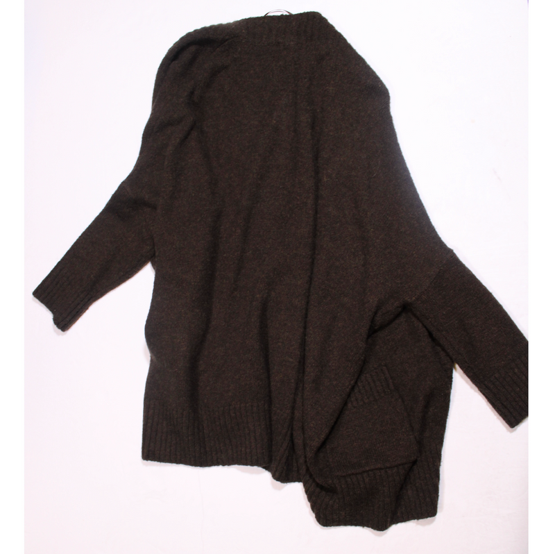 Zara Knit Wool Blend Stretch Open Front Shrug Cardigan Sweater Brown Medium