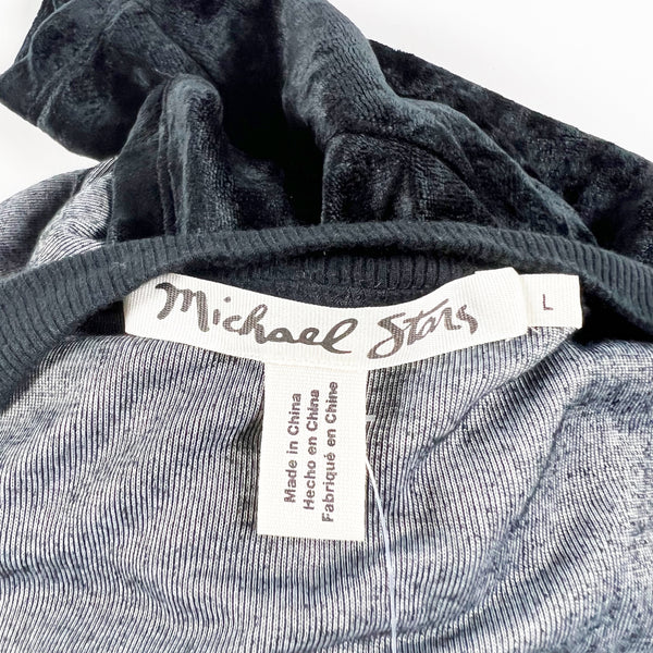 NEW Michael Stars Solid Black Velvet Velour V Neck Short Sleeve Tee Shirt Blouse