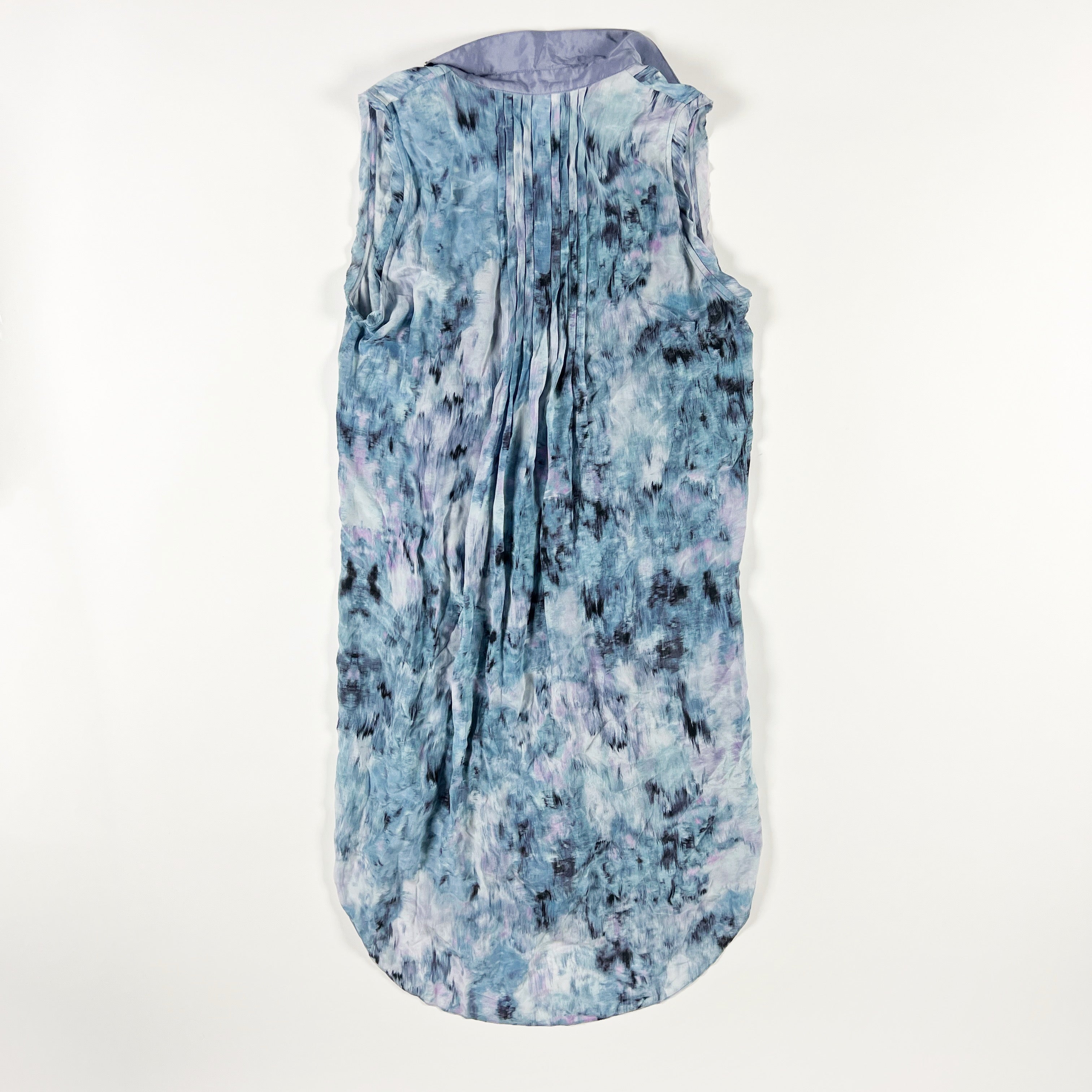 Rebecca Taylor Silk Chiffon Blue White Tie Dye Studded Embellished Collar Dress