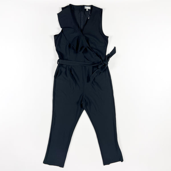 NEW Neiman Marcus Stretch Ponte Sleeveless Asymmetrical Ruffle Jumpsuit Jumper