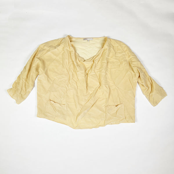 Maje Silk Chiffon Pocket Front Detail Quarter Sleeve Crew Neck Blouse Shirt Top