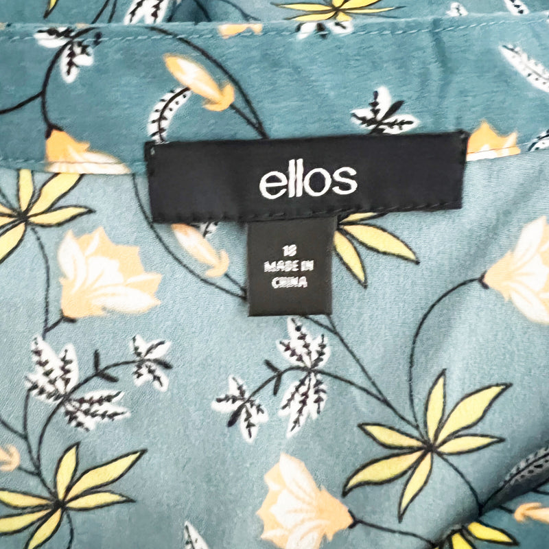 Ellos Micro Floral Flower Print Pattern Long Sleeve V Neck Pullover Blouse Shirt