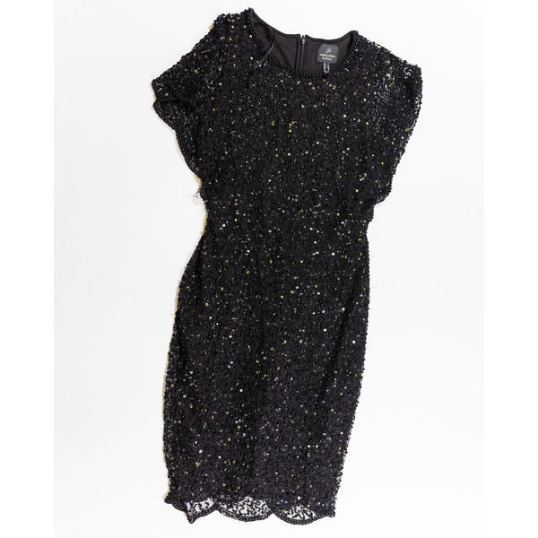 Adrianna Papell Black Allover Sequin Beaded Embellished Cocktail Party Dress 2