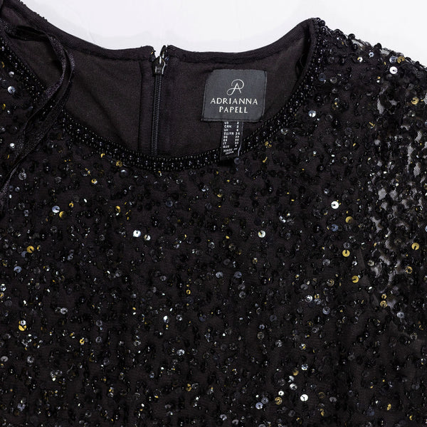 Adrianna Papell Black Allover Sequin Beaded Embellished Cocktail Party Dress 2