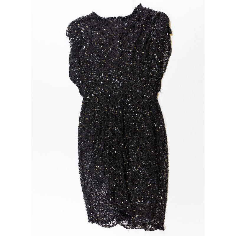 Adrianna Papell Black Allover Sequin Beaded Embellished Cocktail