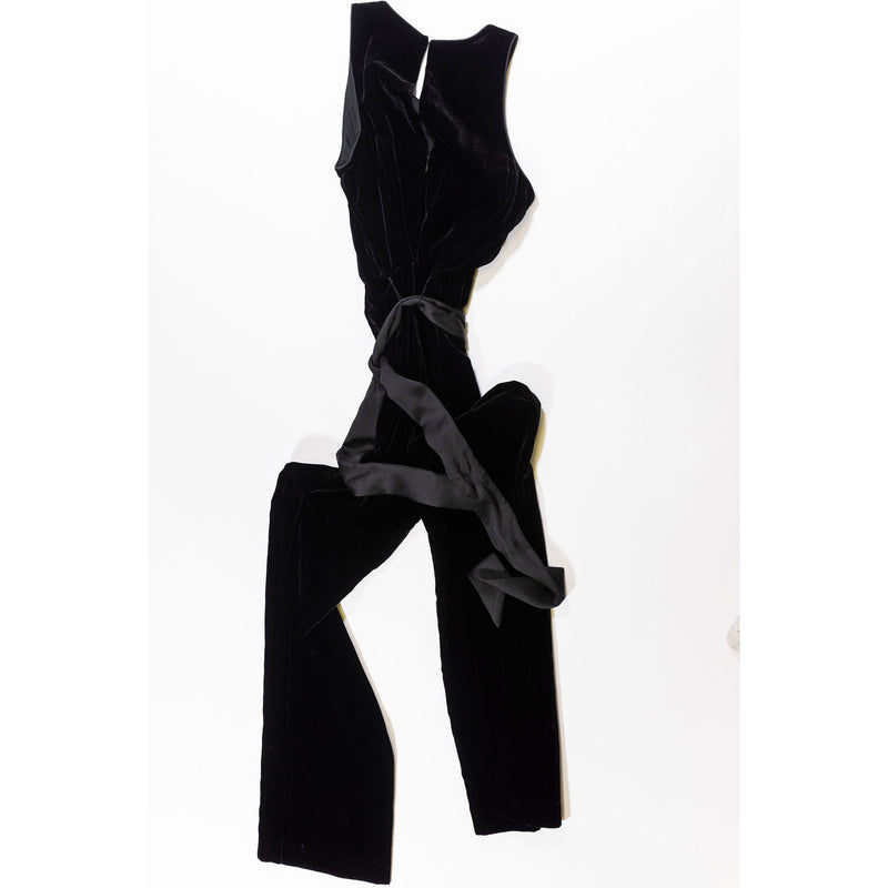 Ann Taylor Solid Black Velvet Sleeveless Straight Leg Pantsuit Jumpsuit 2