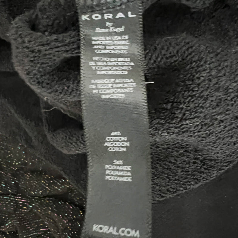 Koral Valor Valo Cotton Terrycloth Crew Neck Long Sleeve Crop Top Sweater Black