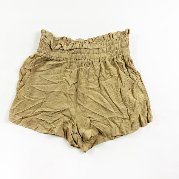 NEW Lovers + Friends Crepe Textured Paper Bag High Waisted Mini Shorts Neutral M