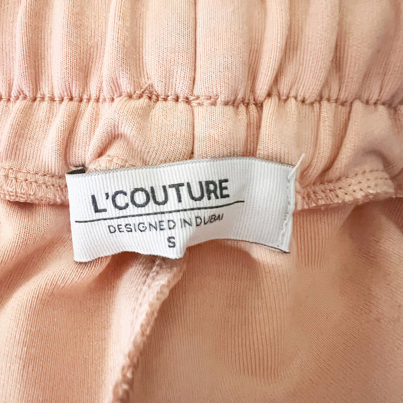 L'Couture All Around Lounge Wide Leg Casual Sweat Pants Trouser Latte Pink S