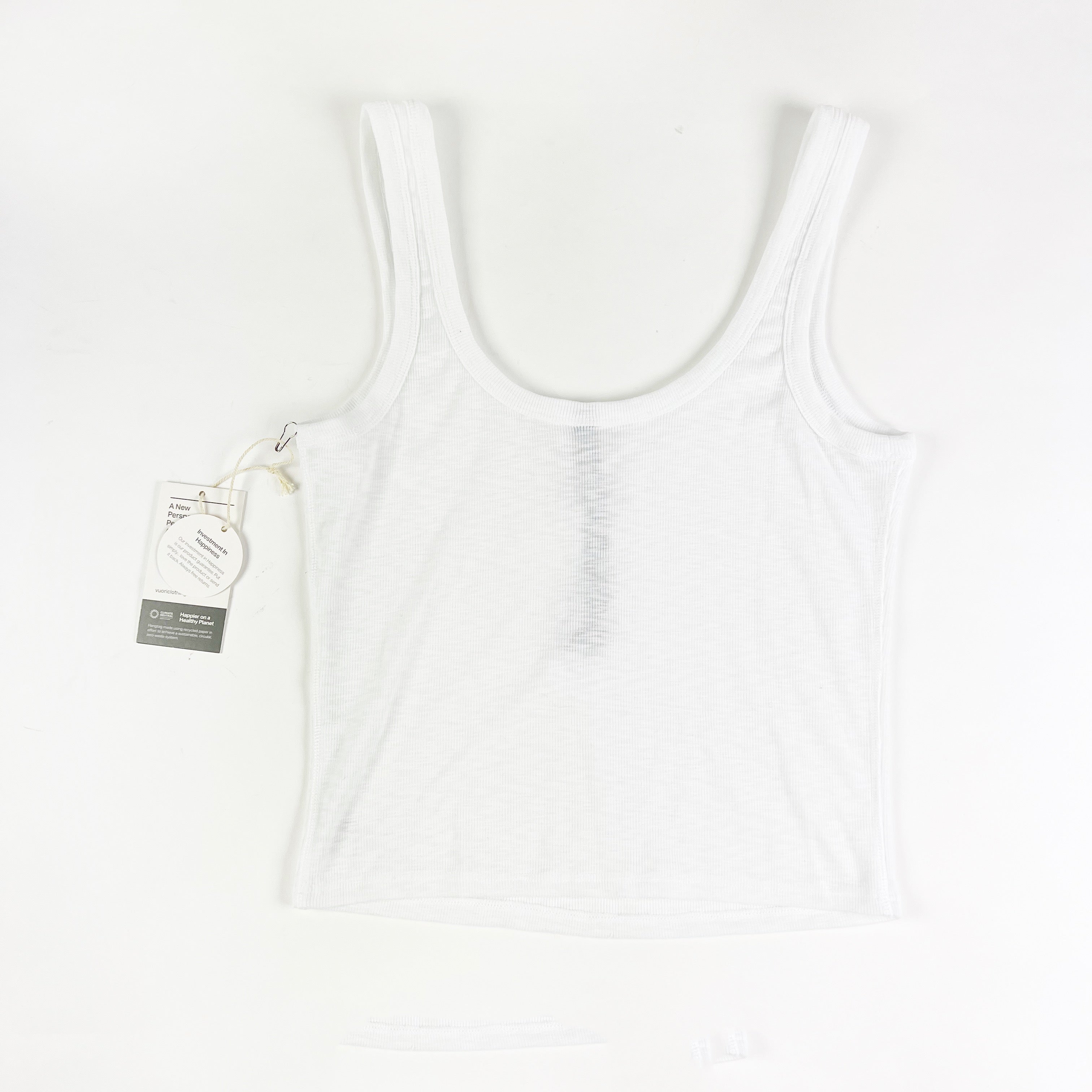 NEW Vuori Sunrise Crop Scoop Neck Ribbed Knit Sleeveless Tank Top White Medium